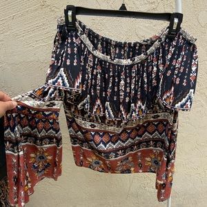 BoHo long sleeve off the shoulder blouse